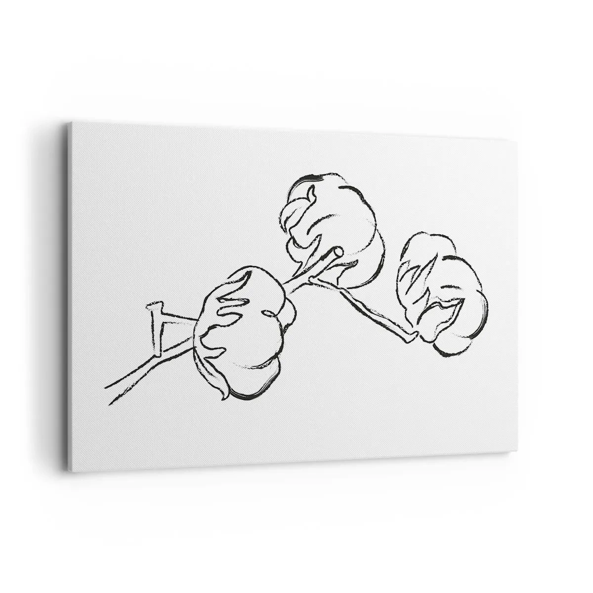 Bild auf Leinwand - Leinwandbild - Ein zarter Umriss eines Baumwollzweigs auf weißem Hintergrund - 120x80cm - Baumwolldaunen - Moderne Wanddekoration für Wohnzimmer und Schlafzimmer ARTTOR