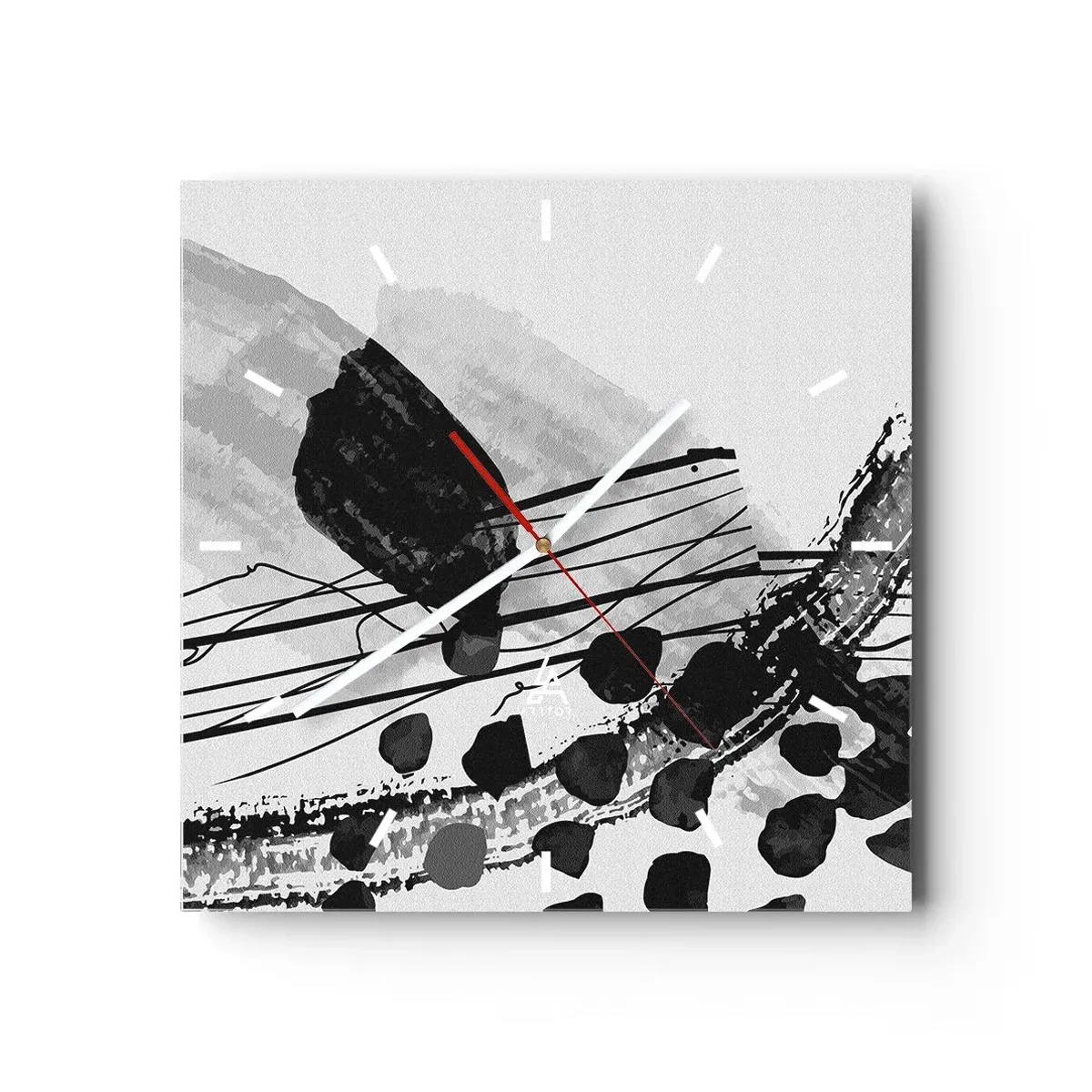 Wanduhr - Glasuhr - Schwarz-weiße abstrakte Komposition mit organischen Formen - 30x30cm - Organische Schwarz-Weiß-Abstraktion - Moderne Wanddekoration für Wohnzimmer und Schlafzimmer ARTTOR