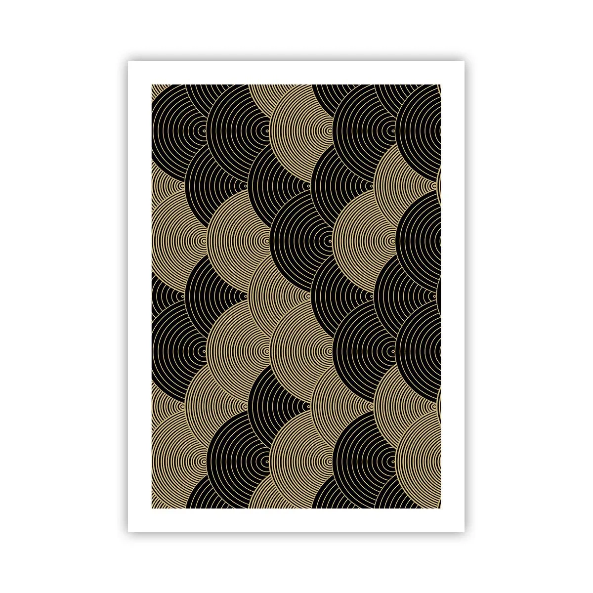 Poster - Abstraktes Muster in schwarzen und goldenen Kreisen - 50x70cm - Einheit in der Vielfalt - Moderne Wanddekoration für Wohnzimmer und Schlafzimmer ARTTOR