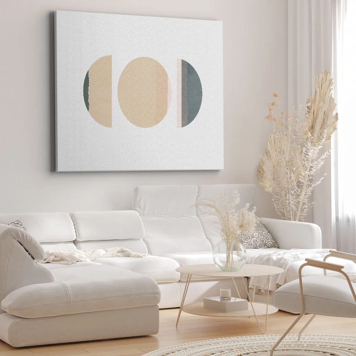 Bild auf Leinwand - Leinwandbild - Abstrakte geometrische Formen in Pastellfarben - 100x70cm - Ein Rad hinter dem anderen… - Moderne Wanddekoration für Wohnzimmer und Schlafzimmer ARTTOR