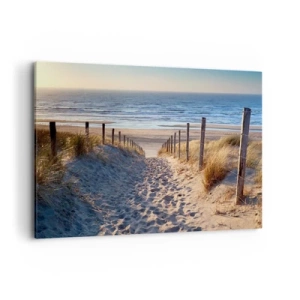 Bild auf Leinwand - Leinwandbild - Weg durch die Dünen zum Strand - 120x80cm - Das Rauschen des Meeres, der Gesang der Vögel, ein wilder Strand im Gras ... - Moderne Wanddekoration für Wohnzimmer und Schlafzimmer ARTTOR