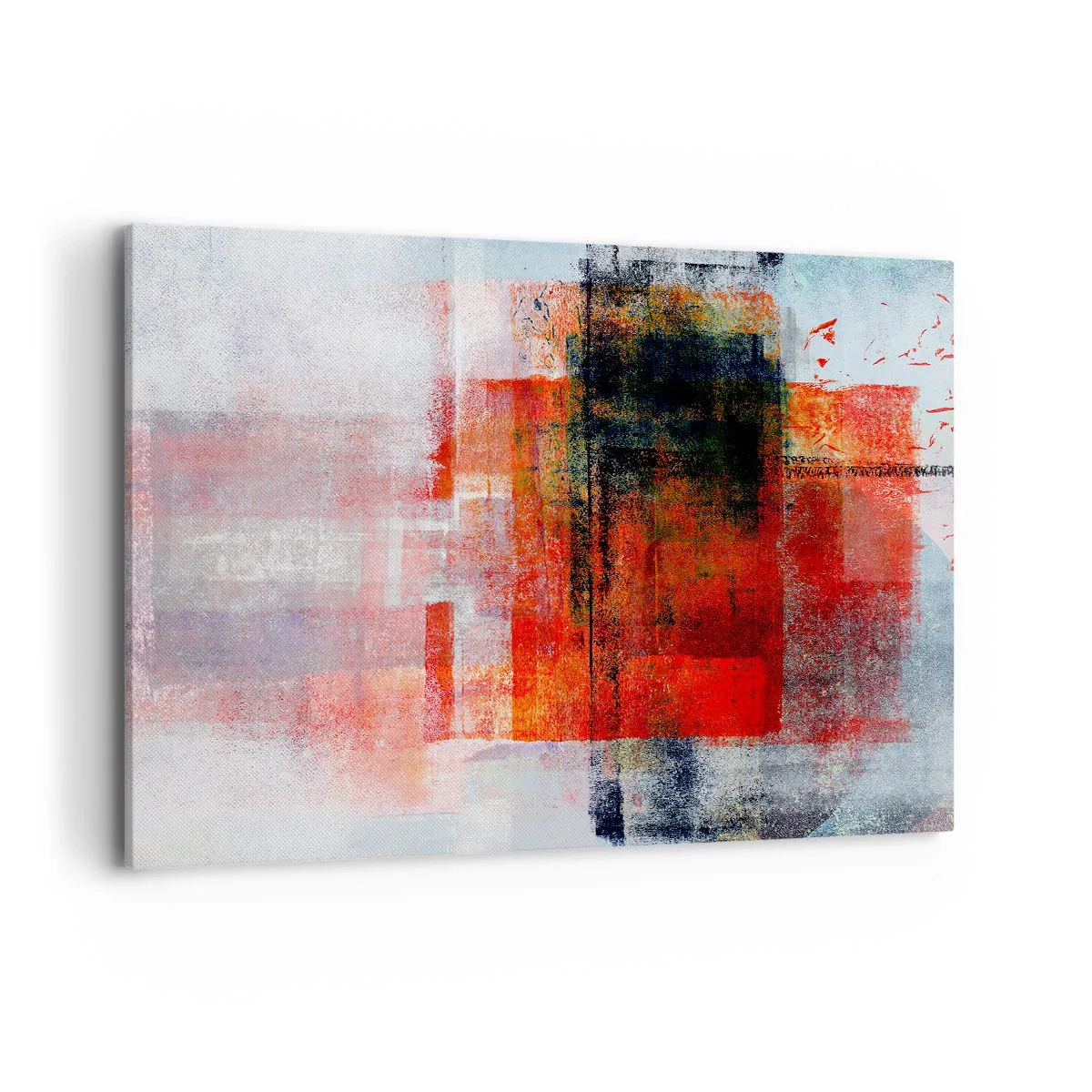 Bild auf Leinwand - Leinwandbild - Abstrakte geometrische Komposition mit roten und orangefarbenen Akzenten - 100x70cm - Komposition leuchtet - Moderne Wanddekoration für Wohnzimmer und Schlafzimmer ARTTOR