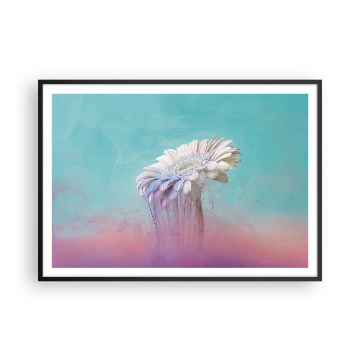 Poster in einem schwarzem Rahmen - Pastellfarbene Gerbera mit Unschärfeeffekt - 100x70cm - Blumenunterwelt - Moderne Wanddekoration für Wohnzimmer und Schlafzimmer ARTTOR