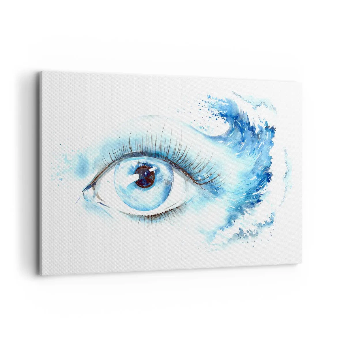 Bild auf Leinwand - Leinwandbild - Künstlerisches Aquarell eines Auges mit einer dynamischen Welle - 120x80cm - Tauchen Sie ein in das Blau der Blicke - Moderne Wanddekoration für Wohnzimmer und Schlafzimmer ARTTOR