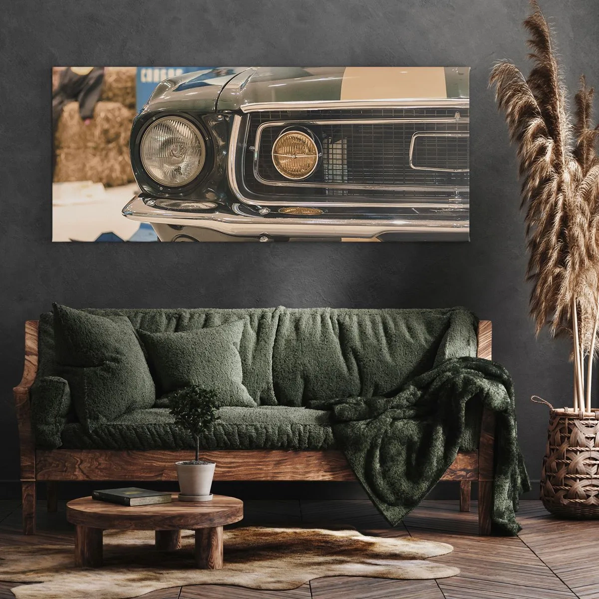 Bild auf Leinwand - Leinwandbild - Ein kultiges Retro-Auto in klassischer Umgebung - 160x50cm - Treffen mit einer Legende - Moderne Wanddekoration für Wohnzimmer und Schlafzimmer ARTTOR