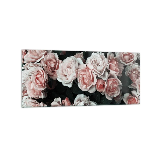 Glasbild - Bild auf glas - Rosa Rosen auf dunklem Hintergrund in einer subtilen Komposition - 120x50cm - Rosen-Ensemble - Moderne Wanddekoration für Wohnzimmer und Schlafzimmer ARTTOR