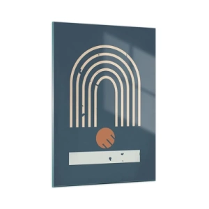 Glasbild - Bild auf glas - Geometrische Retro-Komposition auf dunklem Hintergrund - 50x70cm - Geometrie auf dem Granatapfel - Moderne Wanddekoration für Wohnzimmer und Schlafzimmer ARTTOR