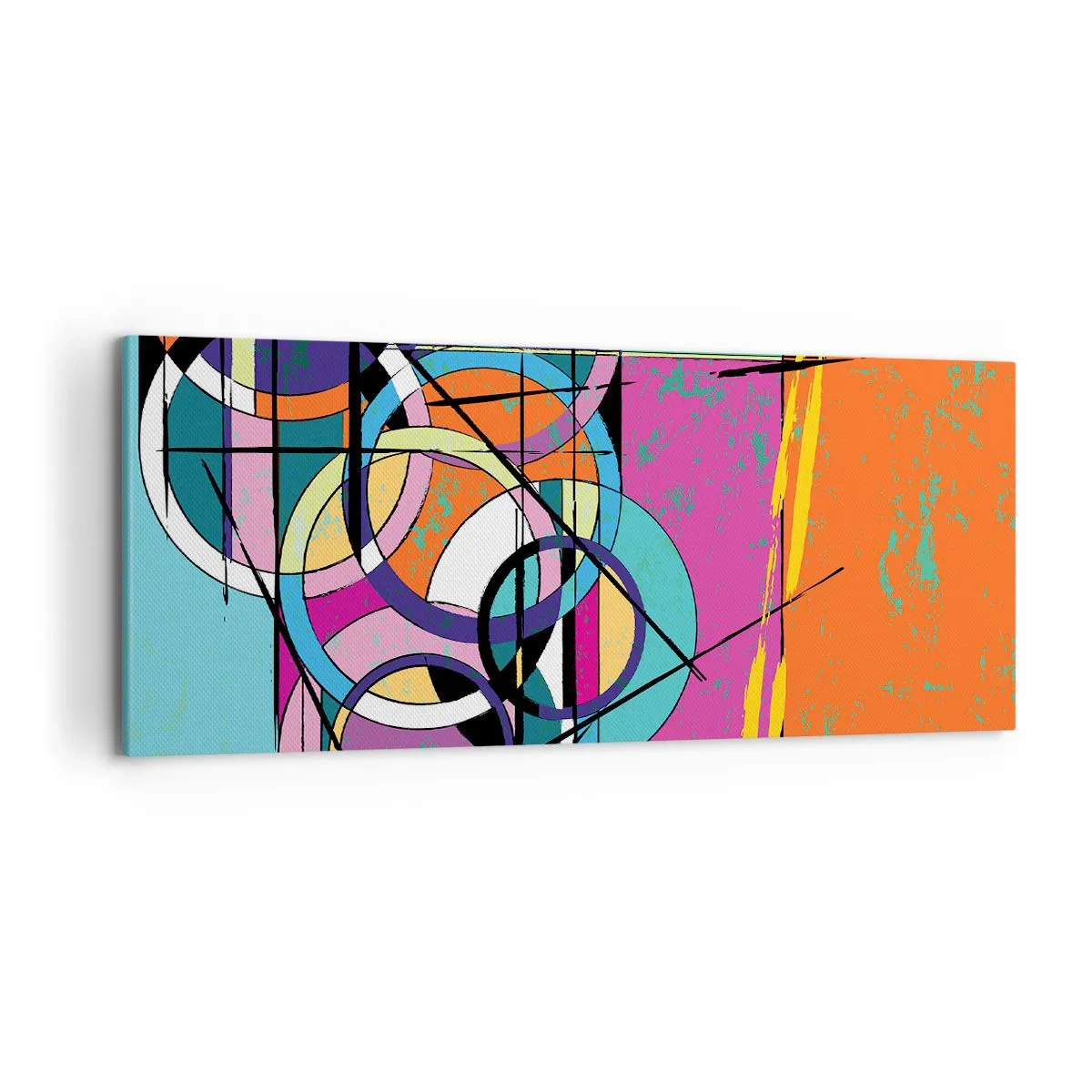 Bild auf Leinwand - Leinwandbild - Bunte Abstraktion mit geometrischen Kreisen - 120x50cm - Rad für Rad - Moderne Wanddekoration für Wohnzimmer und Schlafzimmer ARTTOR