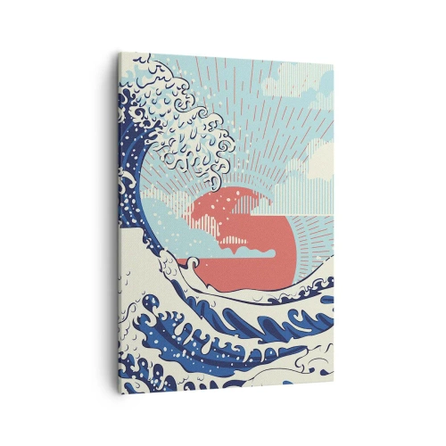 Bild auf Leinwand - Leinwandbild - Meereswellen und ein Sonnenuntergang im japanischen Stil - 50x70cm - Von japanischer Inspiration - Moderne Wanddekoration für Wohnzimmer und Schlafzimmer ARTTOR