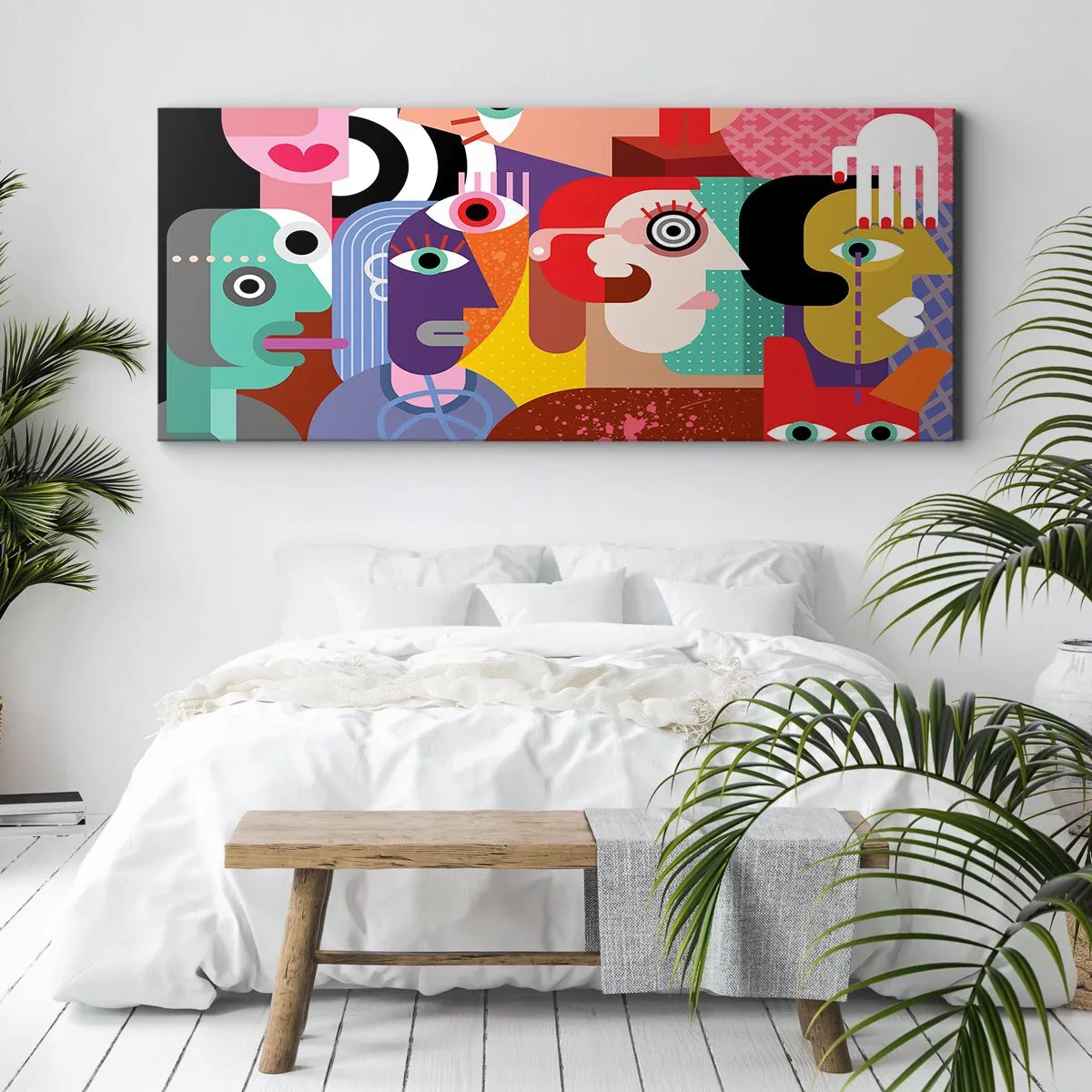 Bild auf Leinwand - Leinwandbild - Bunte Abstraktion mit geometrischen Flächen - 160x50cm - Wir sind von Herrn Picasso - Moderne Wanddekoration für Wohnzimmer und Schlafzimmer ARTTOR