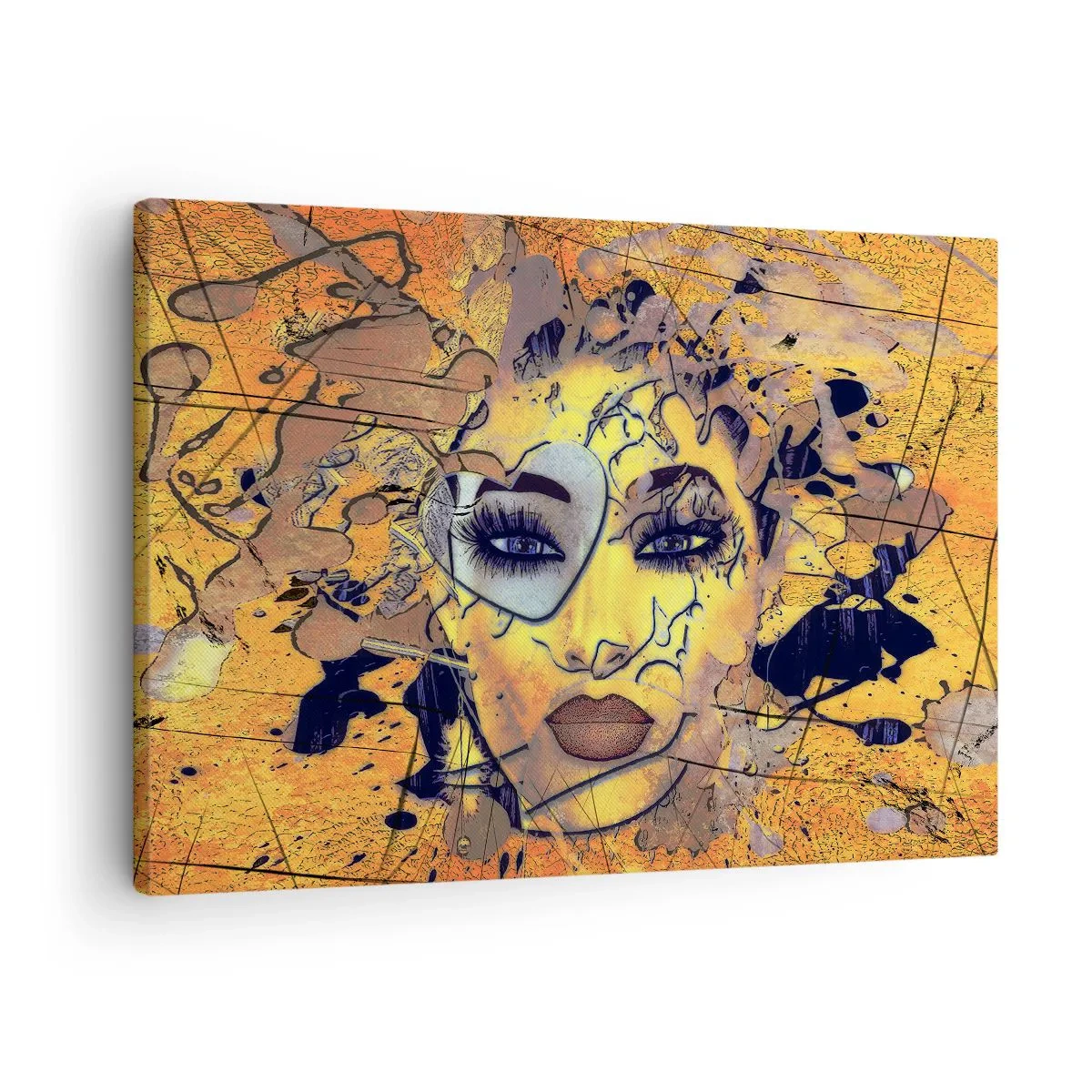 Bild auf Leinwand - Leinwandbild - Abstraktes Frauenporträt in goldgelben Tönen - 70x50cm - Sonnige Schönheit - Moderne Wanddekoration für Wohnzimmer und Schlafzimmer ARTTOR