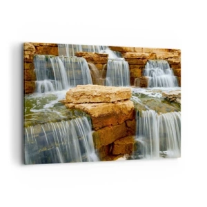 Bild auf Leinwand - Leinwandbild - Ein Wasserfall, der Steinstufen hinunterfließt - 120x80cm - Treppe zum Himmel - Moderne Wanddekoration für Wohnzimmer und Schlafzimmer ARTTOR