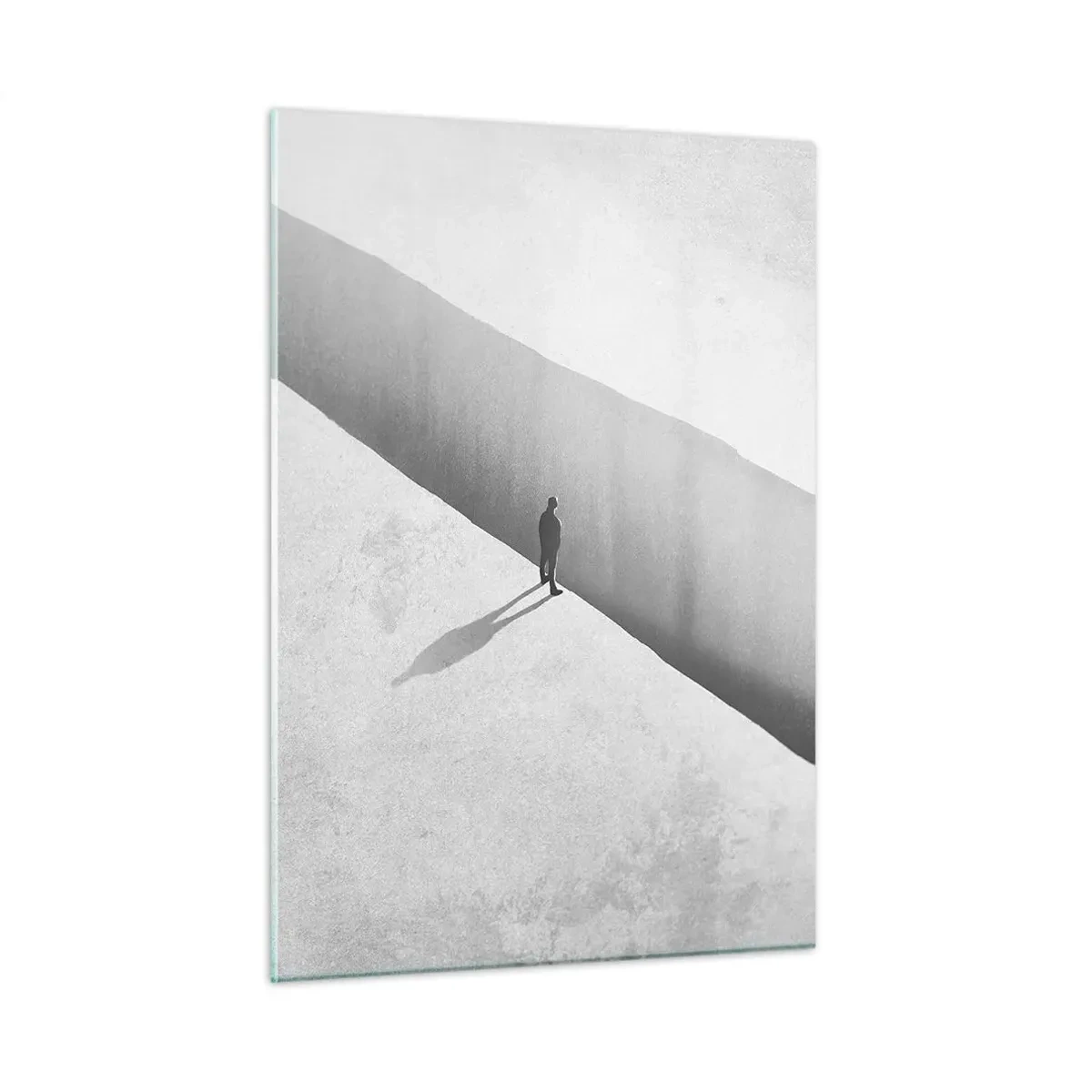 Glasbild - Bild auf glas - Eine minimalistische Silhouette über einem Abgrund in einem hellen Raum - 50x70cm - Klares Ziel - Moderne Wanddekoration für Wohnzimmer und Schlafzimmer ARTTOR