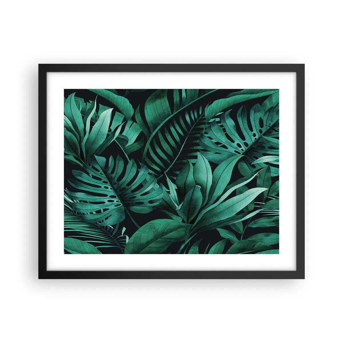 Poster in einem schwarzem Rahmen - Die Tiefe des tropischen Grüns - 50x40 cm