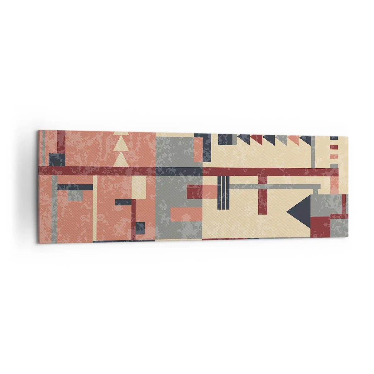 Bild auf Leinwand - Leinwandbild - Geometrisches Muster in Pastelltönen von Beige, Rot und Grau - 160x50cm - Eine Kombination aus Vertikalen und Ebenen - Moderne Wanddekoration für Wohnzimmer und Schlafzimmer ARTTOR