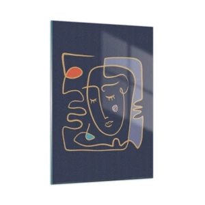 Glasbild - Bild auf glas - Abstraktes Gesicht im Umriss auf marineblauem Hintergrund - 50x70cm - In Gedanken - Moderne Wanddekoration für Wohnzimmer und Schlafzimmer ARTTOR