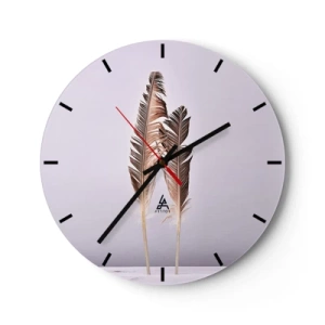 Wanduhr - Glasuhr - Ein elegantes Motiv aus goldenen Federn auf hellem Hintergrund - 30x30cm - Gegen das Nichts - Moderne Wanddekoration für Wohnzimmer, Küche und Schlafzimmer ARTTOR