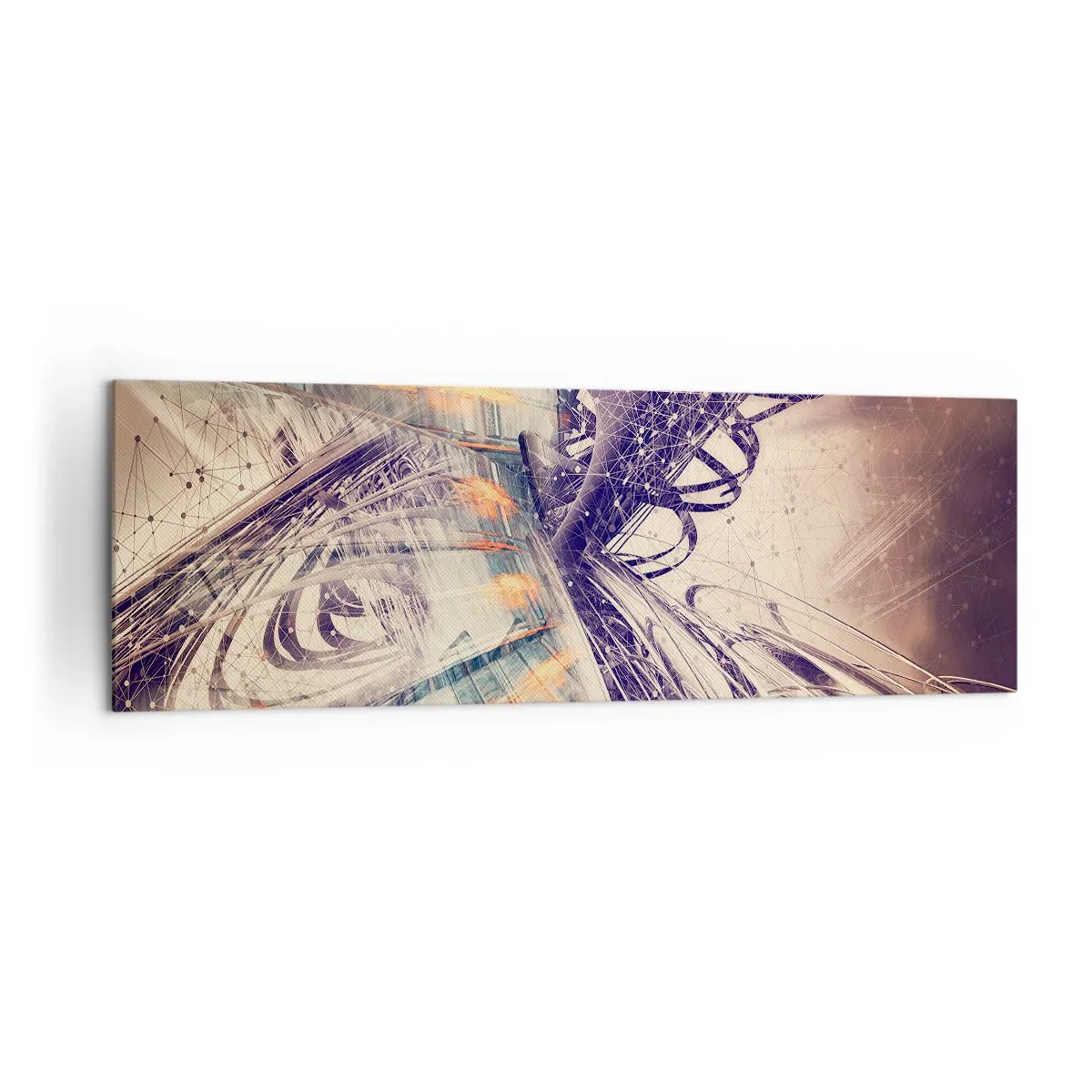 Bild auf Leinwand - Leinwandbild - Dynamische Abstraktion in Beige- und Lilatönen - 160x50cm - In großer Eile - Moderne Wanddekoration für Wohnzimmer und Schlafzimmer ARTTOR