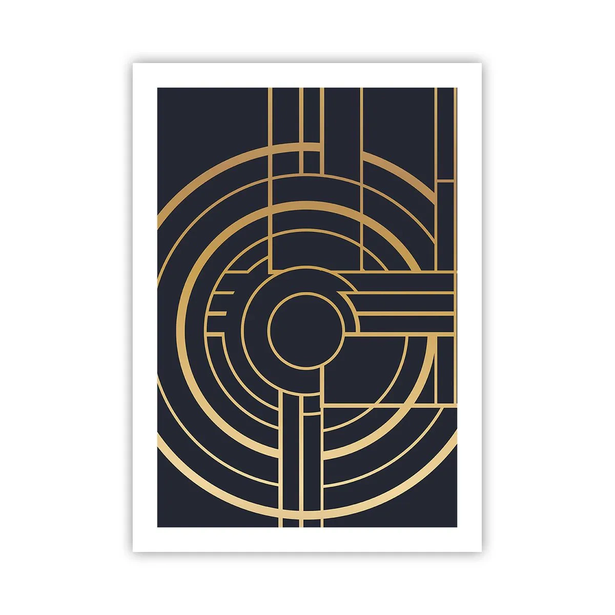 Poster - Geometrisches Art-Deco-Muster mit goldenen Elementen auf dunklem Hintergrund - 50x70cm - Wendungen der Dinge - Moderne Wanddekoration für Wohnzimmer und Schlafzimmer ARTTOR