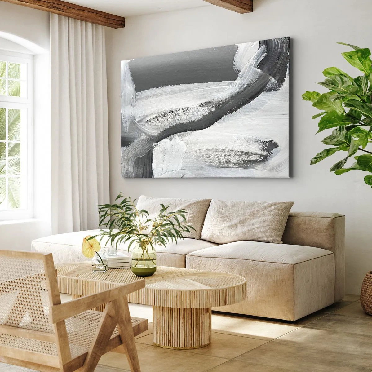 Bild auf Leinwand - Leinwandbild - Grau-weiße Abstraktion mit dynamischen Linien - 100x70cm - Entscheidender Schritt - Moderne Wanddekoration für Wohnzimmer und Schlafzimmer ARTTOR