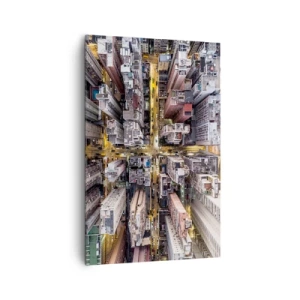 Bild auf Leinwand - Leinwandbild - Eine Stadt voller Wolkenkratzer aus der Vogelperspektive - 80x120cm - Grüße aus Hongkong - Moderne Wanddekoration für Wohnzimmer und Schlafzimmer ARTTOR