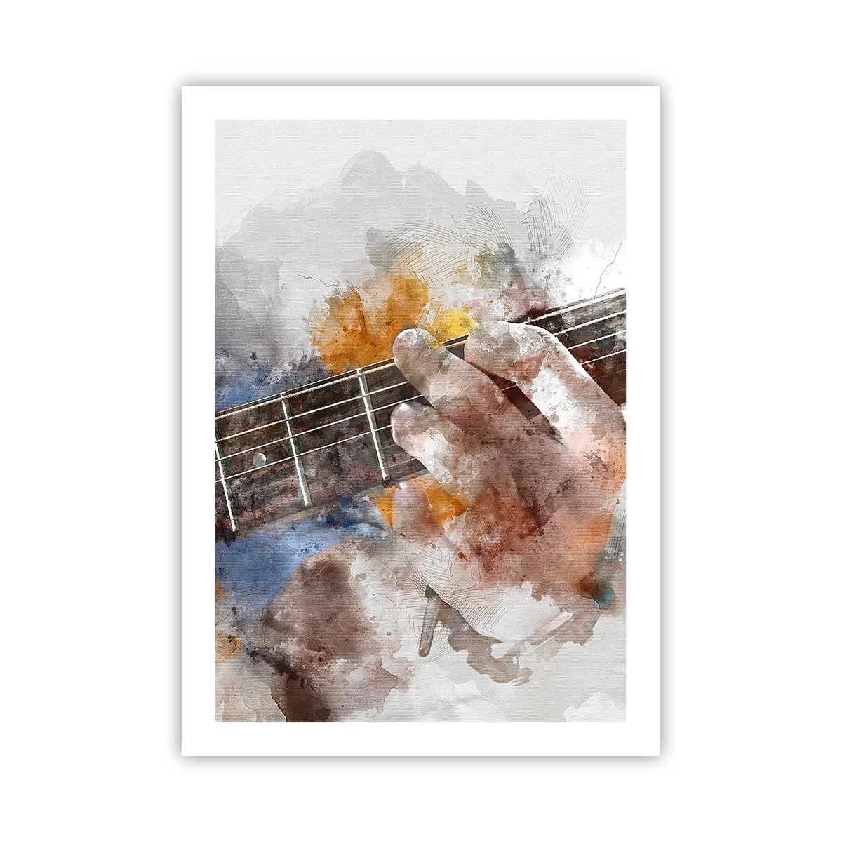 Poster - Künstlerische Hand spielt Gitarre im Aquarellstil - 50x70cm - Poesie zwischen den Saiten - Moderne Wanddekoration für Wohnzimmer und Schlafzimmer ARTTOR