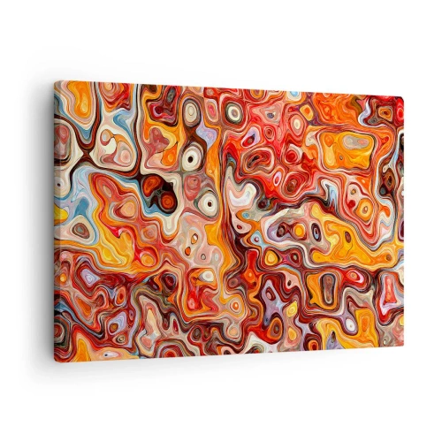 Bild auf Leinwand - Leinwandbild - Eine abstrakte Komposition in warmen Rot-, Orange- und Gelbtönen. - 70x50cm - Wenn die Nüsse in Honig geschmolzen sind - Moderne Wanddekoration für Wohnzimmer und Schlafzimmer ARTTOR