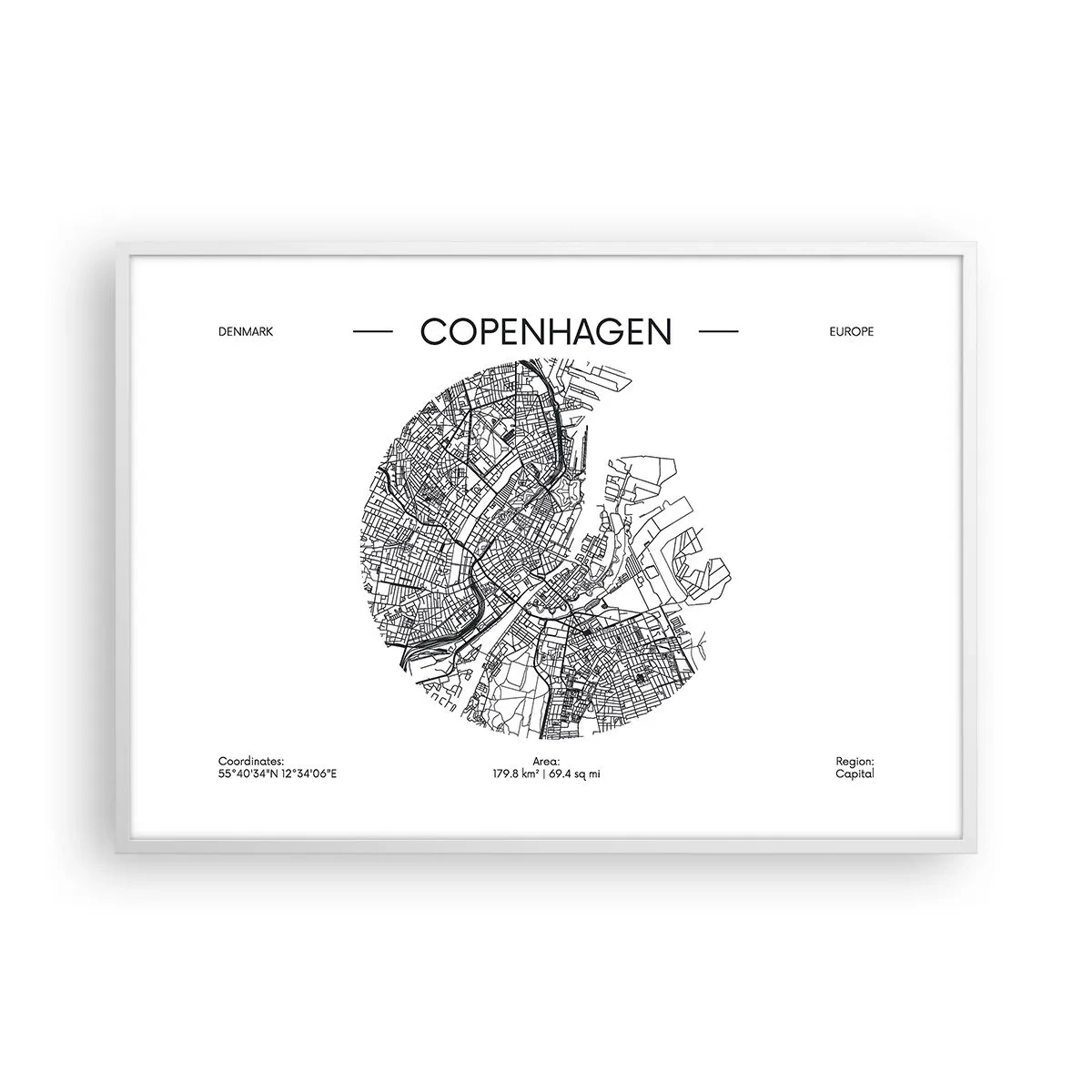 Poster in einem weißen Rahmen - Anatomie von Kopenhagen - 100x70 cm