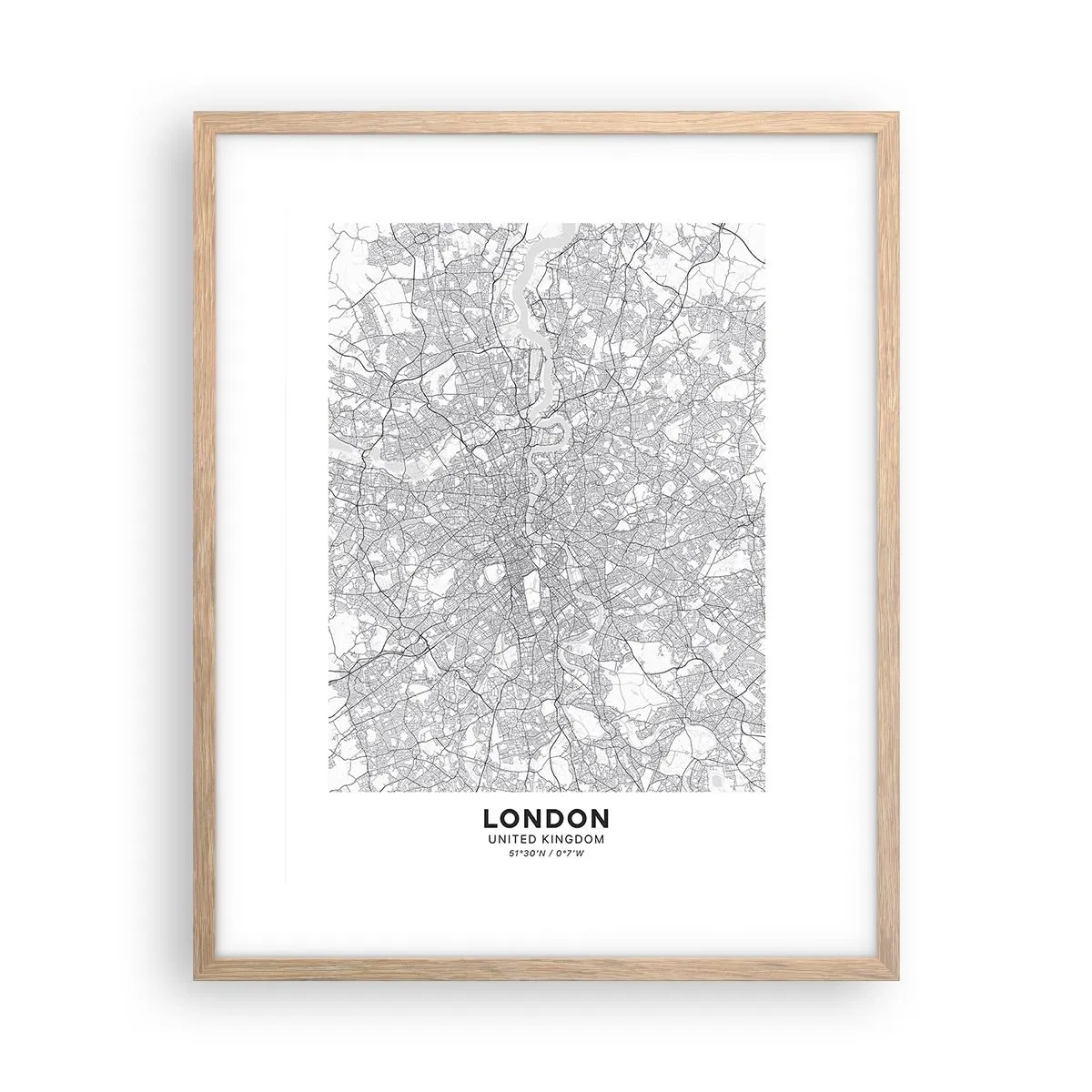 Poster in einem Rahmen aus heller Eiche - Karte des Labyrinths von London - 40x50 cm