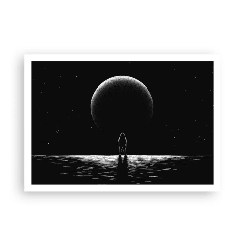 Poster - Ein Astronaut vor dem Hintergrund eines großen Planeten im Weltraum - 100x70cm - Angesicht zu Angesicht - Moderne Wanddekoration für Wohnzimmer und Schlafzimmer ARTTOR