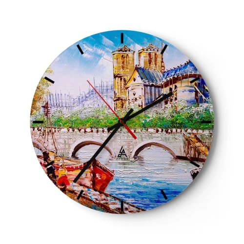 Wanduhr - Glasuhr - Brücke und Dom im malerischen Stil - 30x30cm - Ihre Zeit vergeht nie - Moderne Wanddekoration für Wohnzimmer, Küche und Schlafzimmer ARTTOR