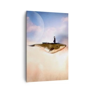 Bild auf Leinwand - Leinwandbild - Eine fantastische Szene einer Frau auf einem Wal zwischen den Wolken - 80x120cm - Eine echte Reise - Moderne Wanddekoration für Wohnzimmer und Schlafzimmer ARTTOR