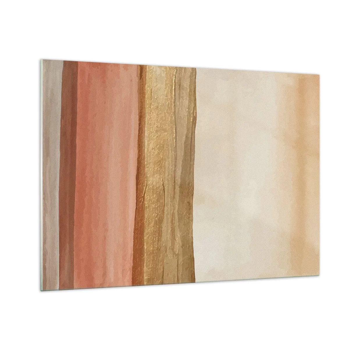 Glasbild - Bild auf glas - Abstrakte Streifen in warmen Beige- und Goldtönen - 100x70cm - Vertikale Komposition - Moderne Wanddekoration für Wohnzimmer und Schlafzimmer ARTTOR