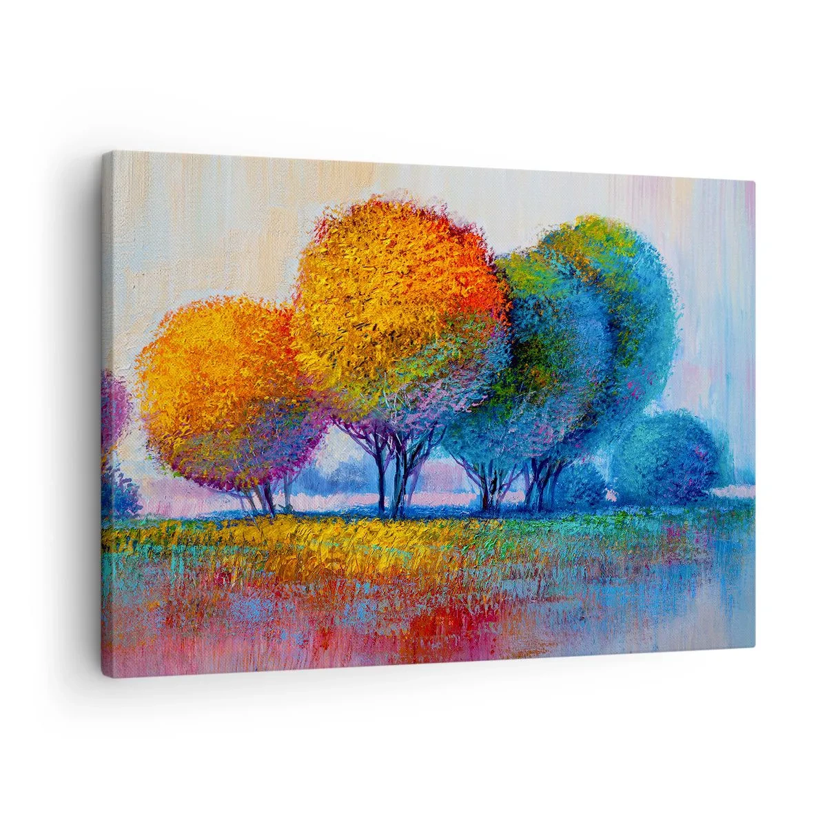 Bild auf Leinwand - Leinwandbild - Bunte Bäume in einer impressionistischen Landschaft - 70x50cm - Ein Haufen leuchtender Farben - Moderne Wanddekoration für Wohnzimmer und Schlafzimmer ARTTOR