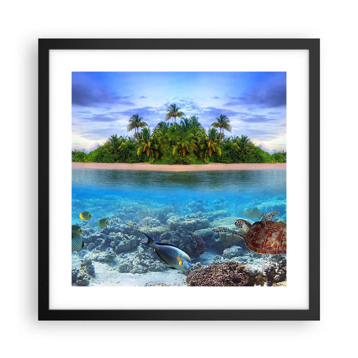 Poster in einem schwarzem Rahmen - Heavenly Island lädt dich ein - 40x40 cm