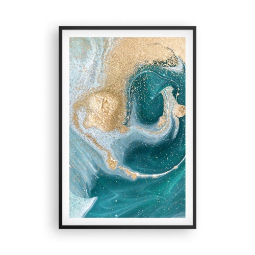 Poster in einem schwarzem Rahmen - Ein Strudel aus Gold und Türkis - 61x91 cm