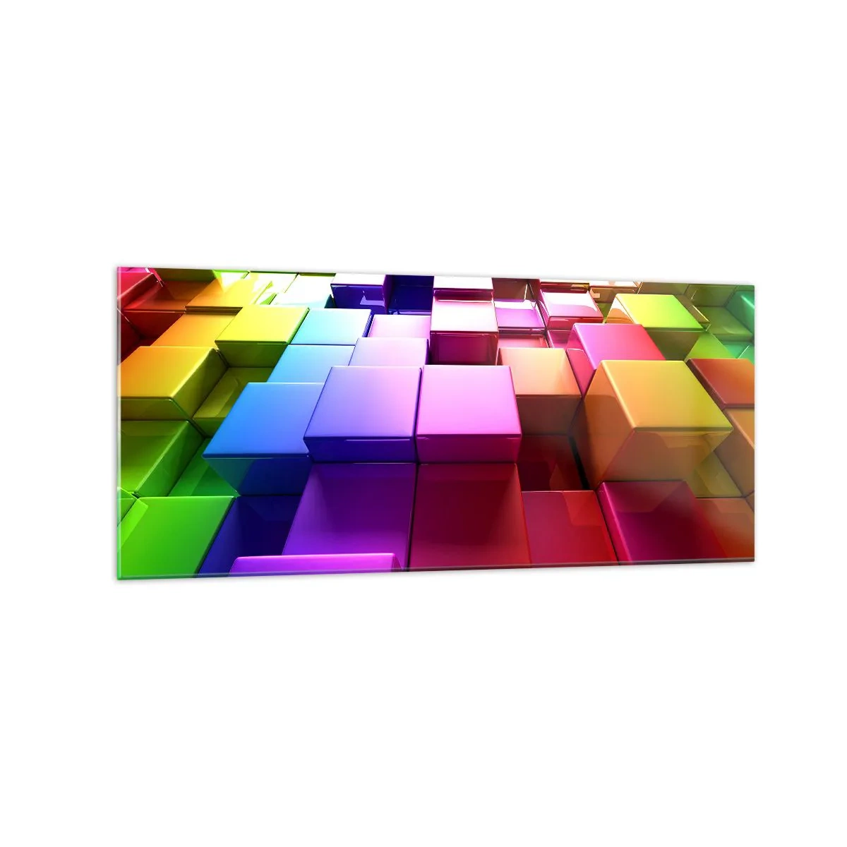 Glasbild - Bild auf glas - Bunte geometrische 3D-Würfel - 120x50cm - Op-Art gemeinsam im Team - Moderne Wanddekoration für Wohnzimmer und Schlafzimmer ARTTOR