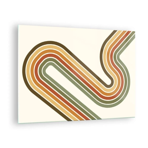 Glasbild - Bild auf glas - Geometrische Abstraktion im Retro-Stil mit Wellenlinien - 70x50cm - Zickzack zum Ziel - Moderne Wanddekoration für Wohnzimmer und Schlafzimmer ARTTOR
