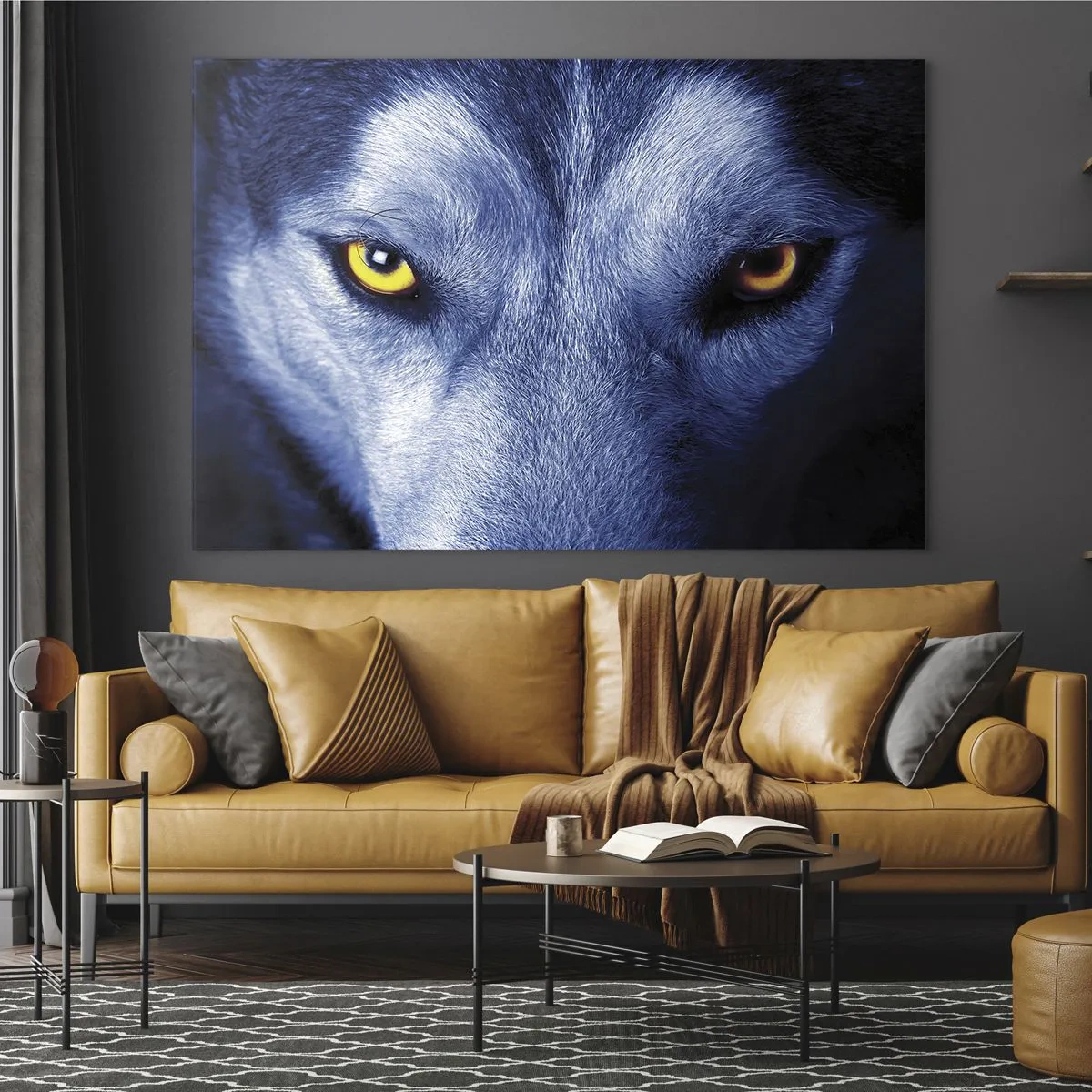 Glasbild - Bild auf glas - Der faszinierende Blick eines Wolfes - 70x50cm - Faszinierender Blick - Moderne Wanddekoration für Wohnzimmer und Schlafzimmer ARTTOR