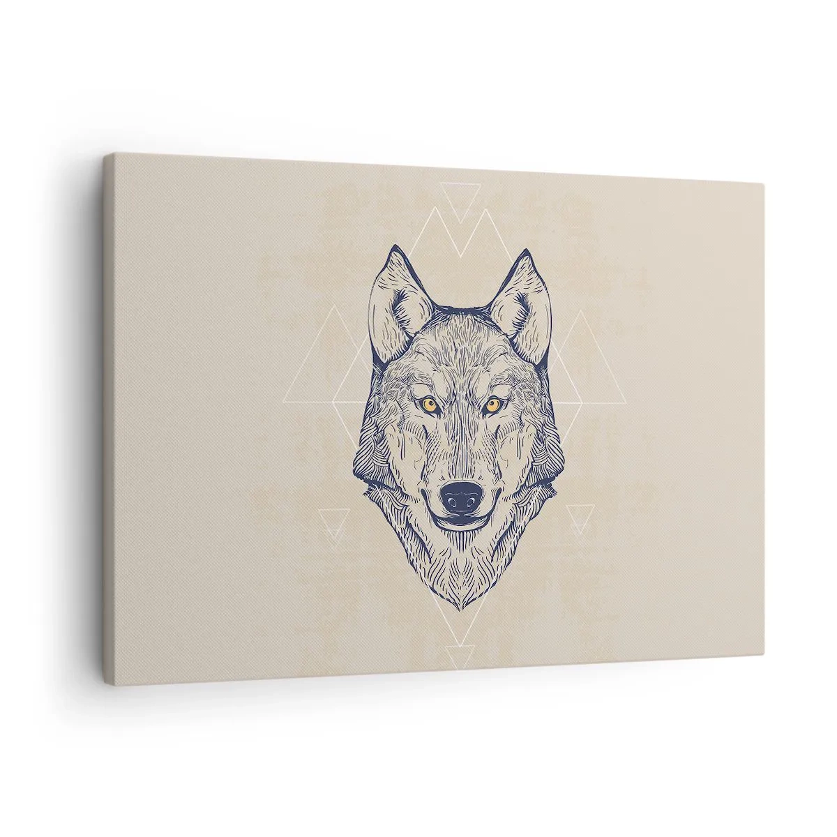 Bild auf Leinwand - Leinwandbild - Ein geometrischer Wolf auf hellem Hintergrund mit minimalistischen Mustern. - 70x50cm - Ein Alpha mit durchdringendem Blick - Moderne Wanddekoration für Wohnzimmer und Schlafzimmer ARTTOR