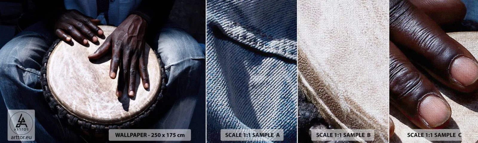 Fototapeten Muster Premium Canvas - Lebe in deinem eigenen Rhythmus - Trommel, Musik, Afrika - 100x30 cm