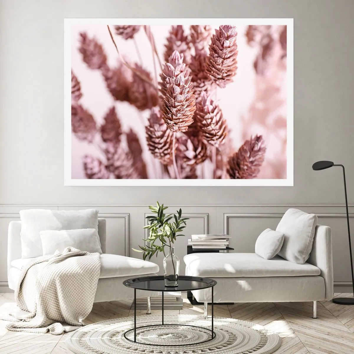 Poster - Eine Nahaufnahme der zarten rosa Ähren von Ziergräsern - 100x70cm - Scheinbar unauffällig - Moderne Wanddekoration für Wohnzimmer und Schlafzimmer ARTTOR