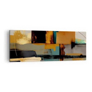 Bild auf Leinwand - Leinwandbild - Abstrakte Komposition mit goldenen und türkisfarbenen Elementen - 140x50cm - Abstraktion – Licht und Schatten - Moderne Wanddekoration für Wohnzimmer und Schlafzimmer ARTTOR