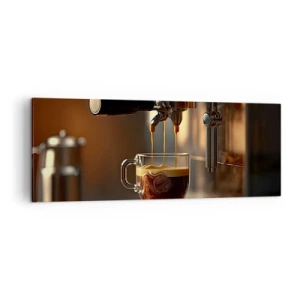 Bild auf Leinwand - Leinwandbild - Kaffeemaschine mit einer Tasse aromatischem Espresso - 140x50cm - Sinnliche Mischung - Moderne Wanddekoration für Wohnzimmer und Schlafzimmer ARTTOR