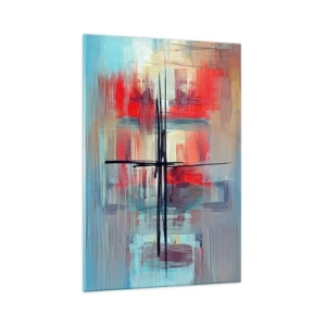 Glasbild - Bild auf glas - Eine abstrakte Komposition mit intensiven Farben, Linien und geometrischen Formen. - 70x100cm - Landschaft in einer unbekannten Dimension - Moderne Wanddekoration für Wohnzimmer und Schlafzimmer ARTTOR