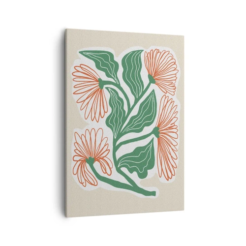 Bild auf Leinwand - Leinwandbild - Eine Blumenzeichnung im minimalistischen Stil mit grünen Blättern - 50x70cm - Im Folkstil und modern - Moderne Wanddekoration für Wohnzimmer und Schlafzimmer ARTTOR