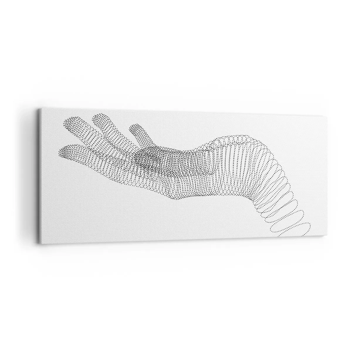 Bild auf Leinwand - Leinwandbild - Eine minimalistische Illustration einer Hand aus schwarzen Punkten auf weißem Hintergrund. - 120x50cm - Federnde Hand - Moderne Wanddekoration für Wohnzimmer und Schlafzimmer ARTTOR