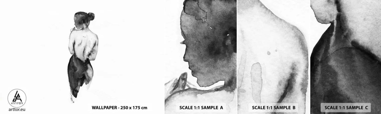 Fototapetenmuster Standard Eco - Bei ihr verschwindet die Welt - Frau, Frauenkörper, Grafik - 100x30 cm