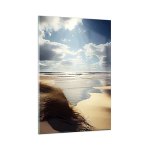 Glasbild - Bild auf glas - Ein wilder Strand mit Dünen und blauem Himmel - 80x120cm - Strand, wilder Strand - Moderne Wanddekoration für Wohnzimmer und Schlafzimmer ARTTOR