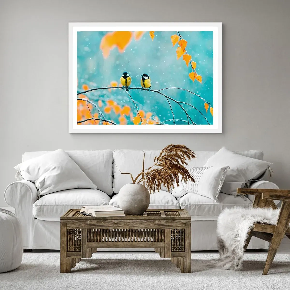 Poster in einem weißen Rahmen - Vogelklatsch - 100x70 cm